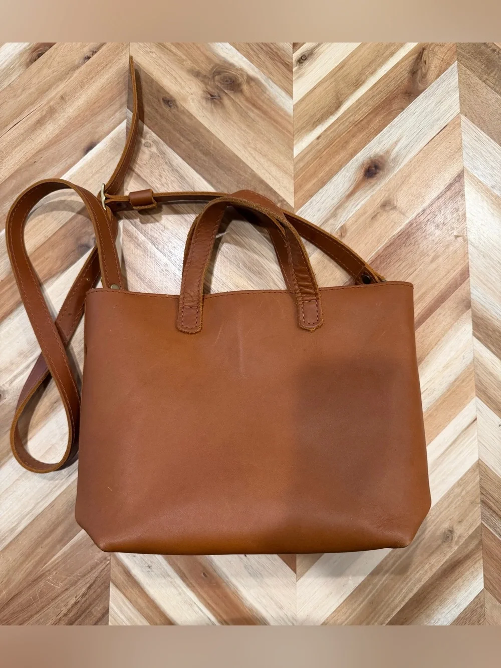 Portland Leather Mini Crossbody Tote in Honey with zipper